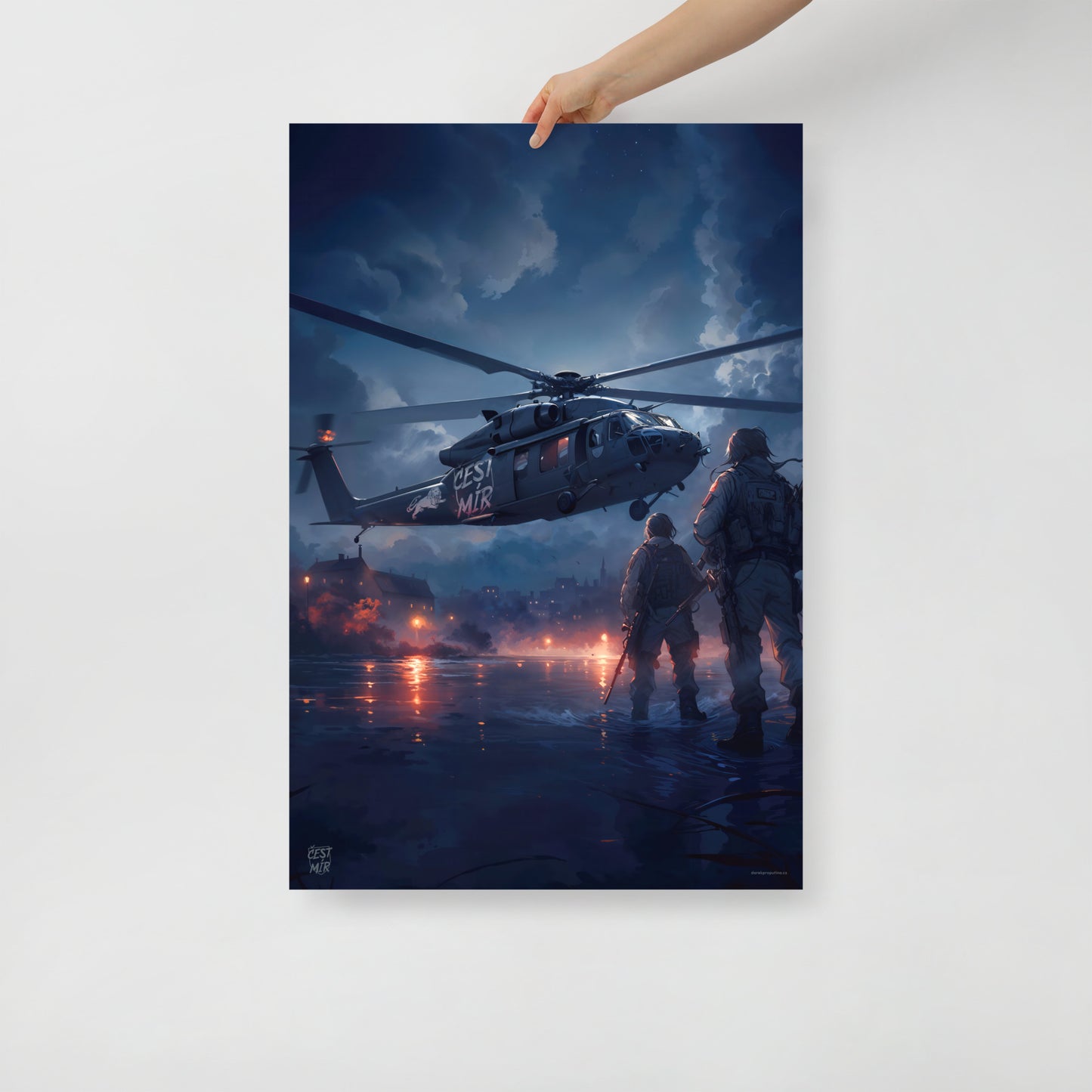 Poster Black Hawk is landing in a storm
